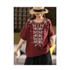 Heavy Embroidery Cotton and Linen Literary Loose Retro Temperament Round Neck Short-sleeved T-shirt Embroidered Versatile Summer New Top