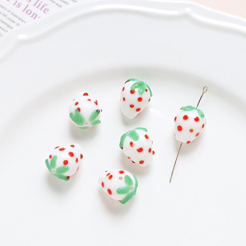 Heart-Shaped Strawberry Glass Beads for DIY Jewelry Making