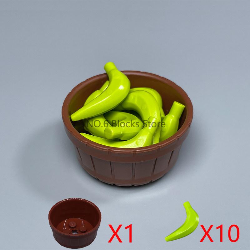 MOC City Scene Building Blocks Food Accessories Vegetable Fruit Shopping Cart Wine Bottle Toy