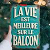 1pc Vintage French Metal Sign Life Is Better On The Balcony Rustic Teal & White Plaque Home Decor