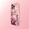 Luxury Pink Rose Pattern Pink Metallic Paint Glass Hard Phone Case For iPhone 17 16 15 14 13 12 11 Pro Max Plus 16E 17Air Cover