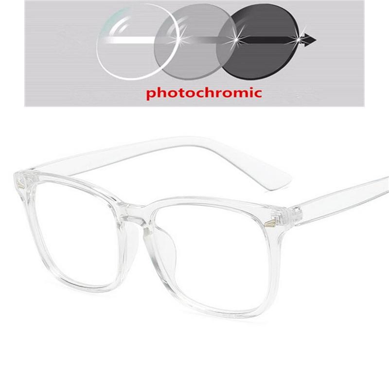 Square Photochromic Prescription Eyeglasses Women Men Rivets Full Frame Nearsighted Glasses 0 -0.5 -0.75 -1.0 To -6.0