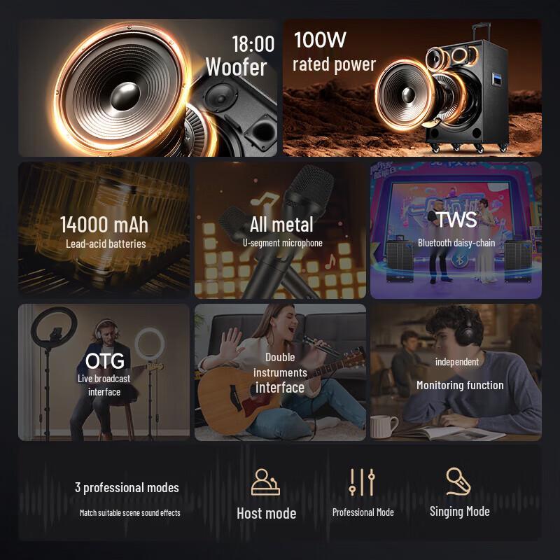 SAST 18-inch Portable Trolley Bluetooth Speaker CN plug (adapter included)