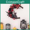 Captivating Halloween Decoration With Sophisticated Skull And Adorable Black Cat Wreath For Eye-catching Front Door Display