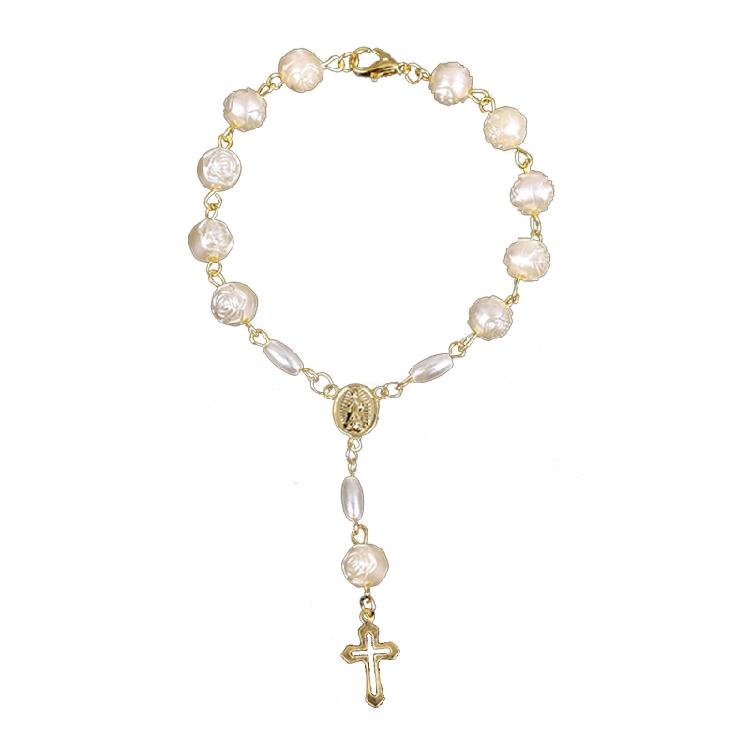 

Rosary Finger Baptism Rosaries White Rose Bracelet for Baptism Favor Christening золотой