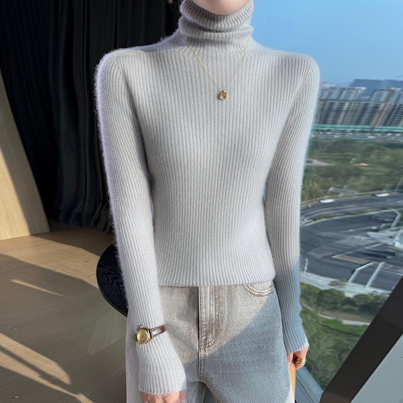 Women's 100% Pure Wool Slim-Fit Mock Neck Sweater, Autumn/Winter 2025 New Style