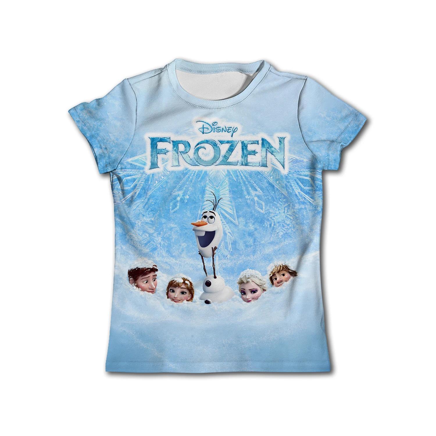 

MINISO 2025 Диснеевский мультфильм Холодное сердце Анна Эльза 3D принт Футболка Топы Футболки Детская одежда для девочек Костюм для детской вечеринки по случаю дня рождения 100