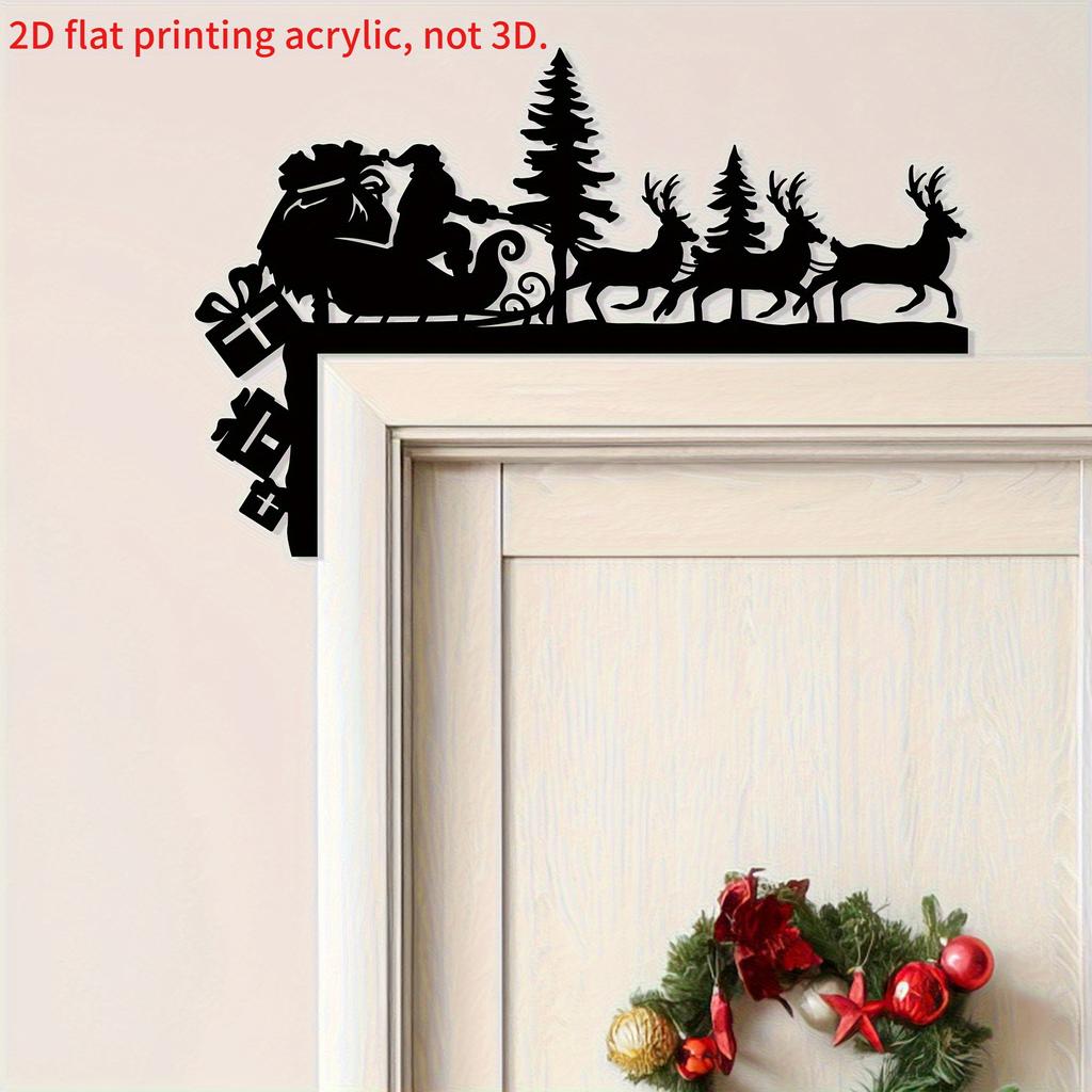 1pcs 2D Christmas Corner Sign Santa Reindeer Santa Claus Frame Acrylic Door Sitter Home Wall Decor Festive Xmas Decoration Gift