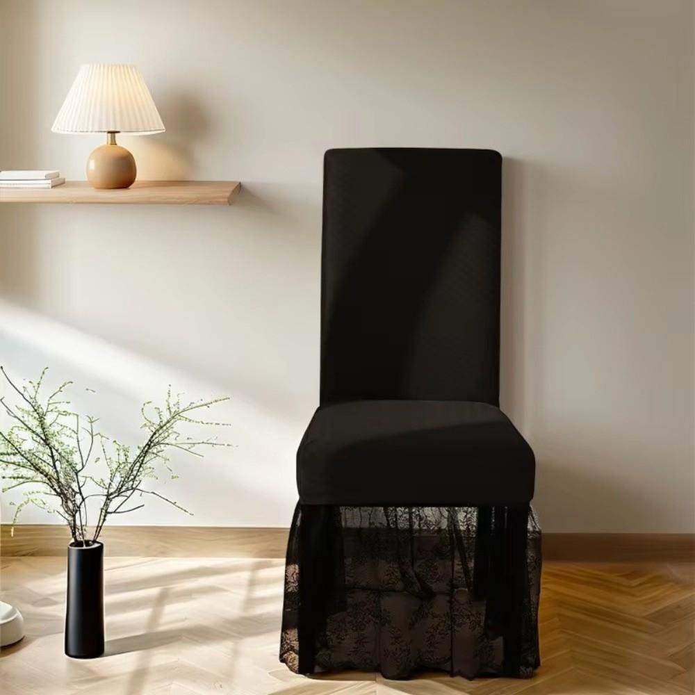 New Milk-Silk Fabric Dining Chair Cover Skirted Design Lace Trim Seat Covers Universal Fit Non-Slip Chair Protectors Living Room