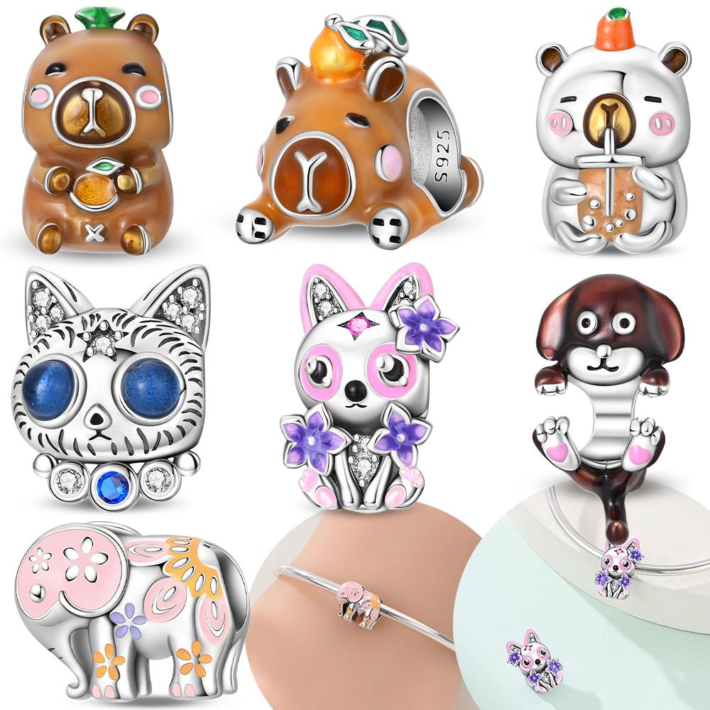 Charm Bead Components Copper Metal Authentic Original Brown Pufferfish Elephant Flowers Cat Animal Dog Bead Components Compatible With Bracelet High