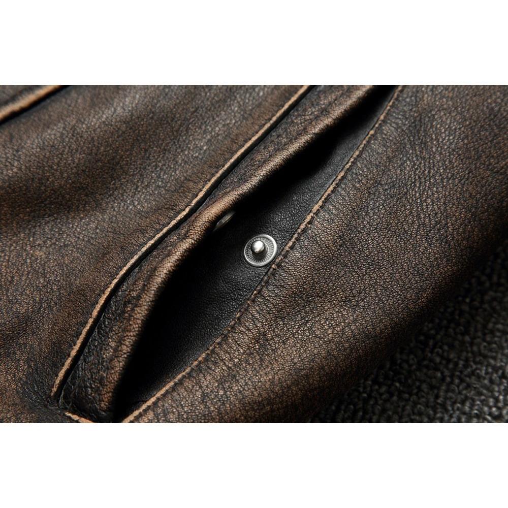 Chinesische Größe Vintage Männer Lederjacke dick 100% echtes Rindsleder Bikerjacke Slim Fit Männer Motorradmantel Herbst asiatische Größe S-5XL M419