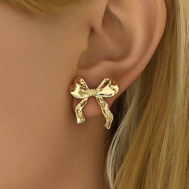 Vintage Irregular Metal Bowknot Earrings For Women Sweet Elegant Gold Color Women's Stud Earring Party Jewelry Holiday Gifts