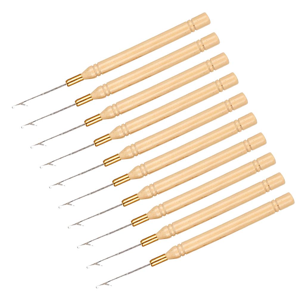 10pcs Hook Needle Wooden Handle Hair Extension Hook Needle Wig Tools