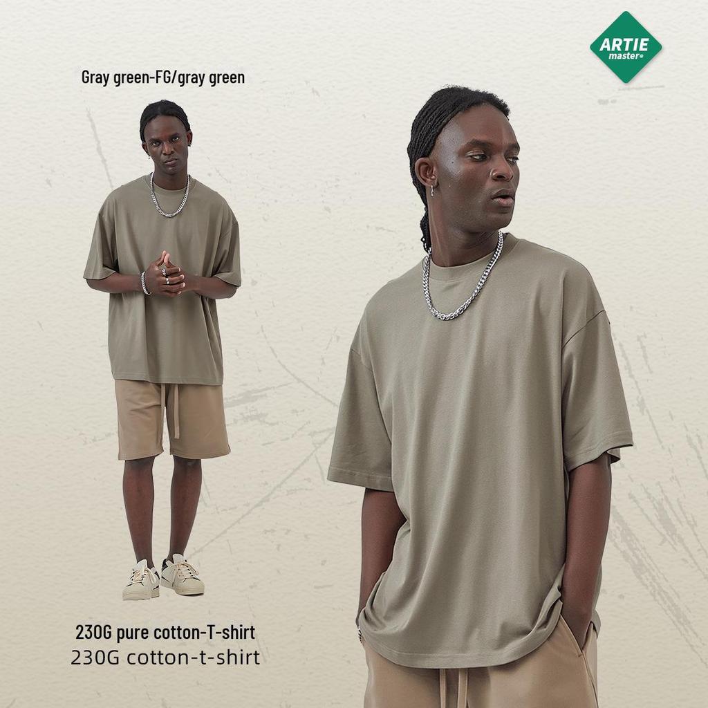 ARTIE Übergröße Herren T-Shirt, 230 g Doppelgarn-Baumwolle, einfarbig, lockeres Design