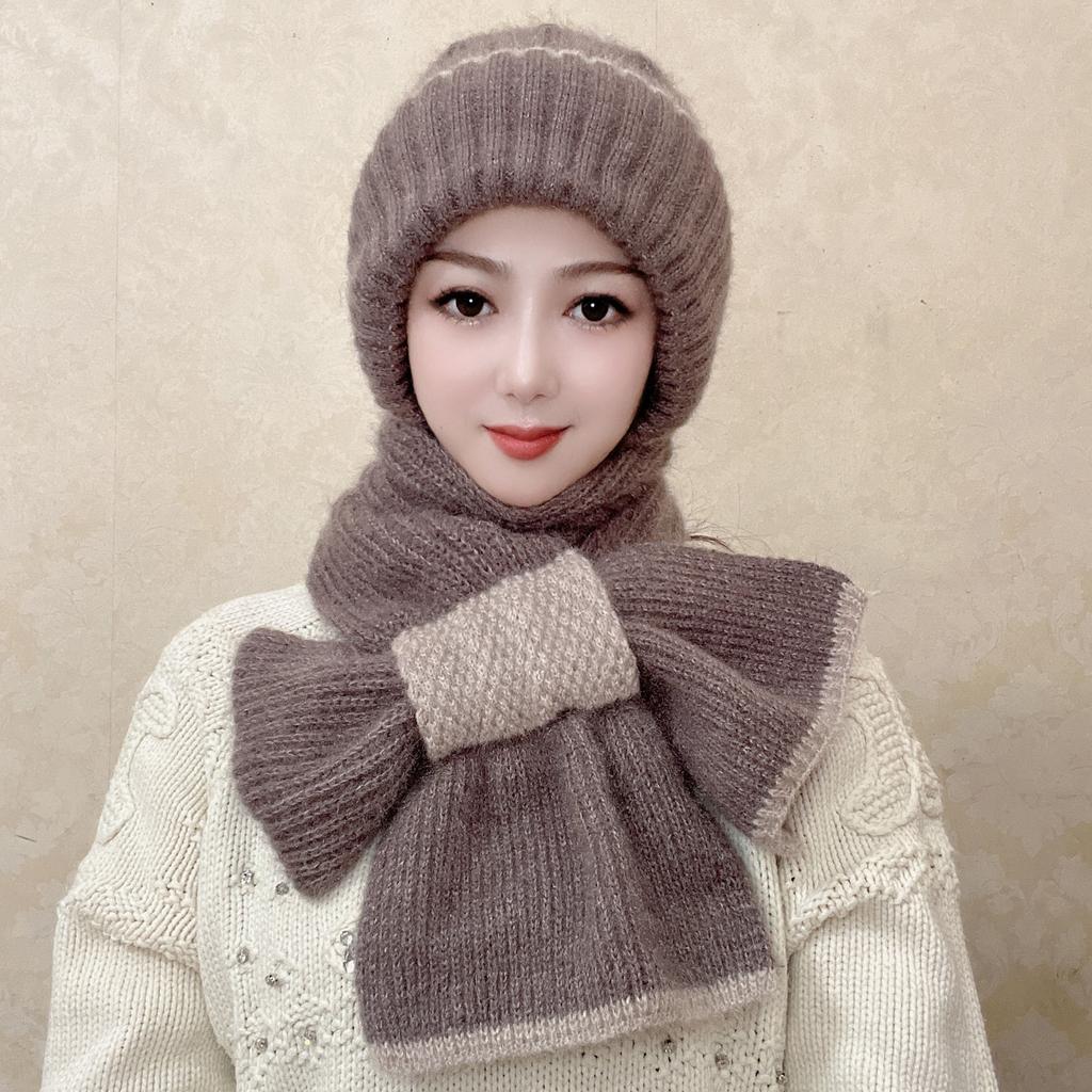 Winter Knitted Hat Kangkang Thickened One Piece Women's Warm Squirrel Fleece Lined Wool Hat Windproof Snow Hat