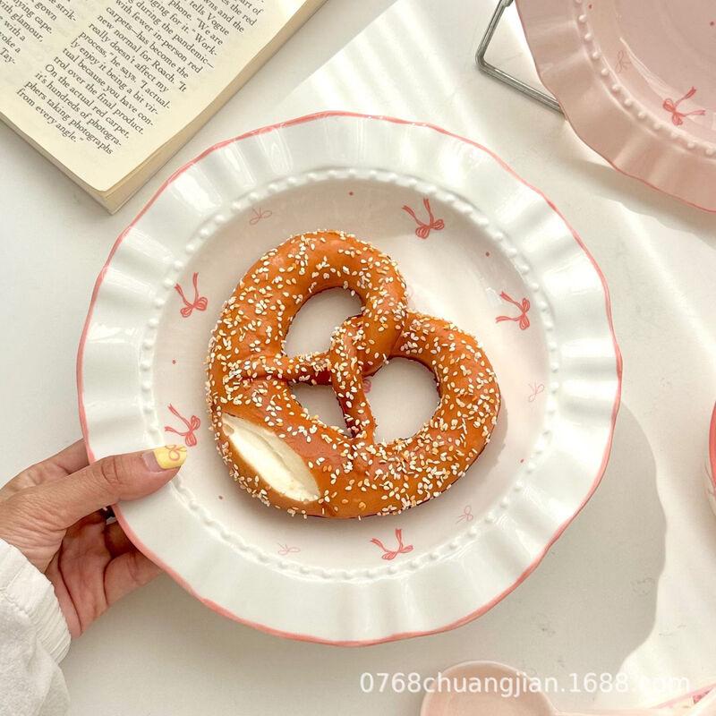 ZISIZ Cute Bow Ceramic Dinner Plates Set
