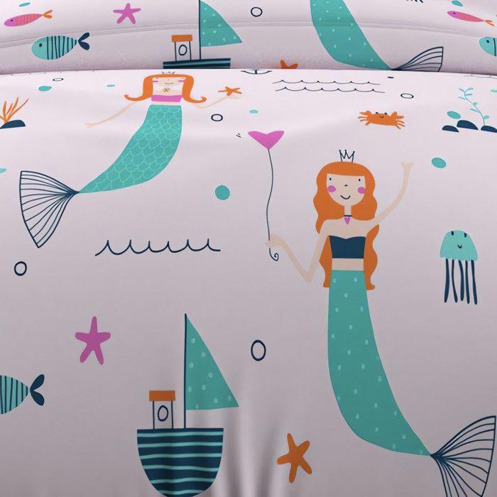 Duvet Cover Set 140x200 Cm SIRENES Pink, 100% Cotton 57 Threads/cm2, by Soleil d'Ocre