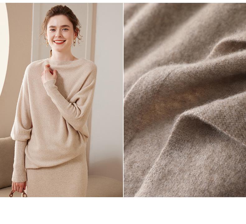 Asymmetrical One-Shoulder Batwing Sleeve Cashmere Top for Women (Spring/Autumn/Winter 2023)