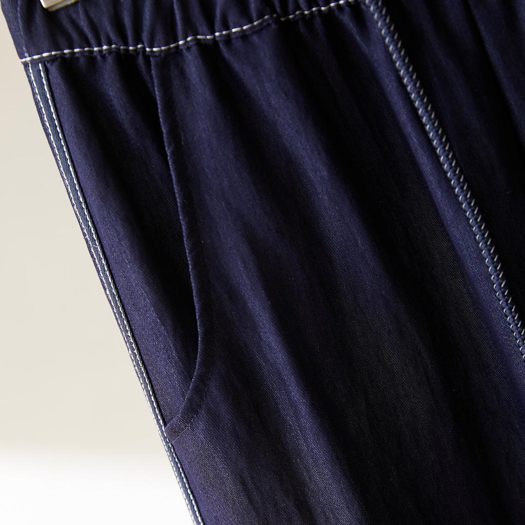 Denim Blue Pants for Women's Summer New Thin Straight-leg Casual Pants Elastic Waist Loose Wide-leg Pants