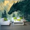 Extra Large Mystical Dark Dragon Forest Tapestry, Polyester Woven Wall Hanging, Animal Theme, Indoor Peach Skin Velvet Fabric