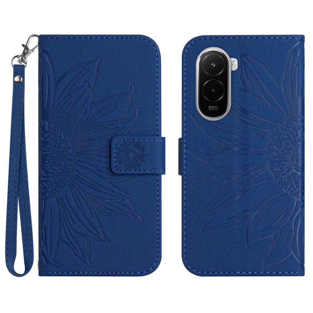 For Xiaomi Poco M7 4G (EU) (171mm) Case Sunflower Imprint Leather Wallet Phone Cover with Wrist Strap