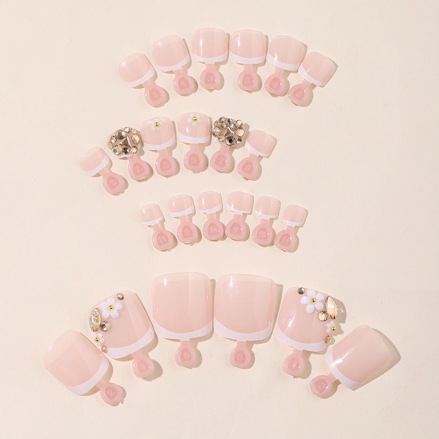 French Style Glitter Rhinestone Flower 3D Fake Toenail Tips