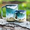 Paw Print Ocean Shoreline Mug Ceramic Coffee Cup Handmade Waves Pattern Tea Mug 11oz/15oz Sea Foam Claw Drinking Mug Beach Souvenir Gift