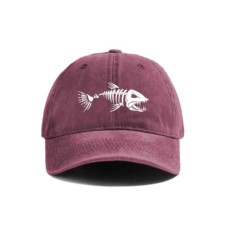 White Fishbone Printed Baseball Cap, Vintage Style, Fashionable and Versatile for Both Men and Women