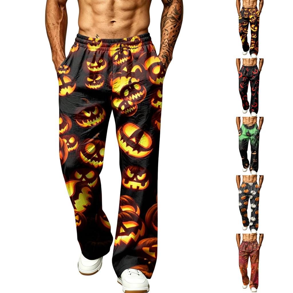 Men's Loose Fit Wide Leg Joggers with Pockets - Printed Casual Sweatpants for Sports and Daily Wear