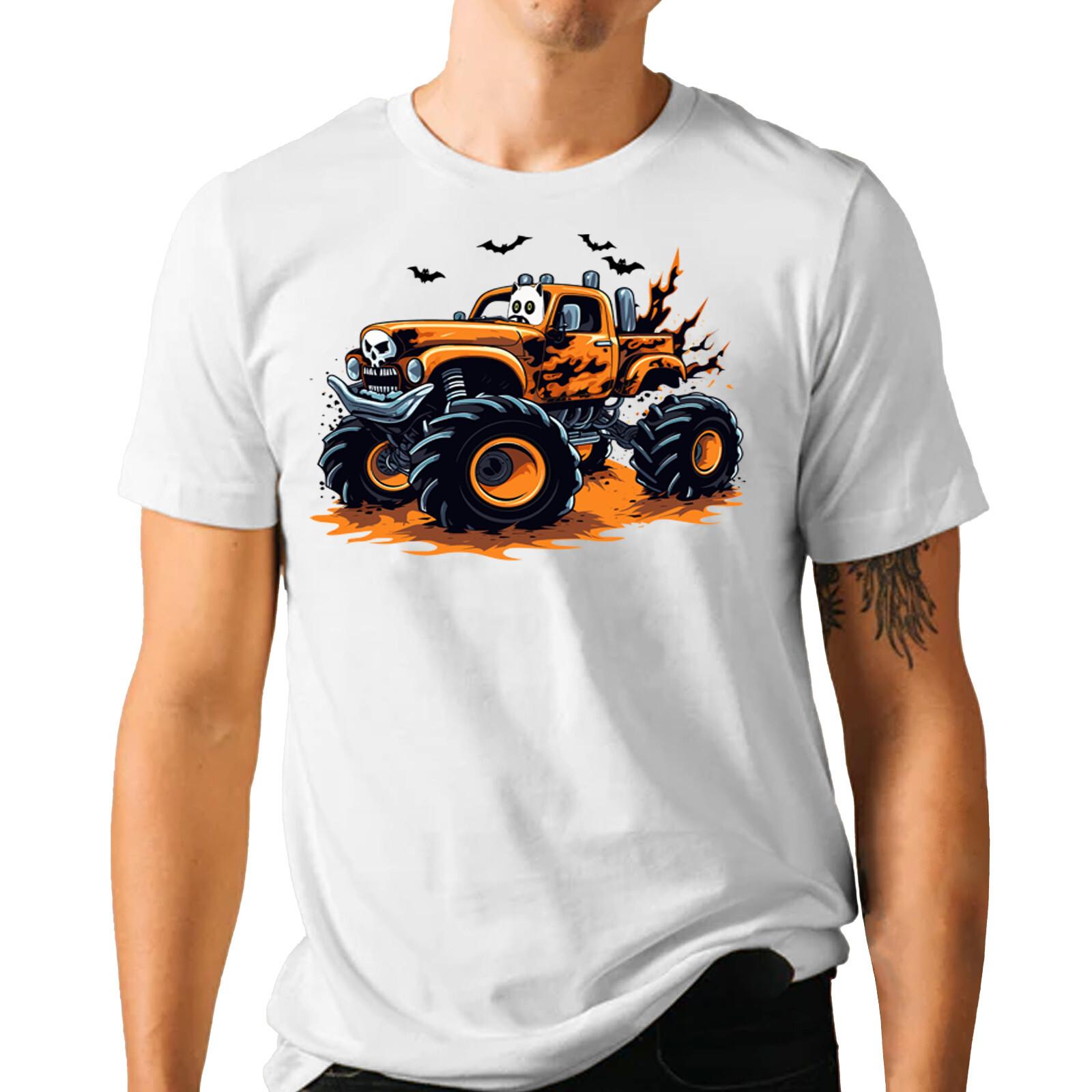 Ghost Cat Driving Monster Truck Halloween T-shirt Spooky Halloween Time Tee XXXL