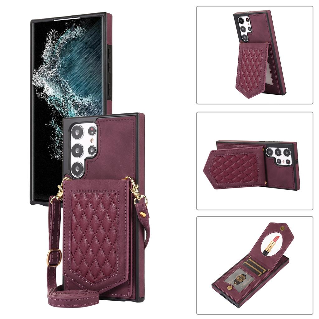 Applicable to Samsung S24FE mobile phone case S22 small fragrant wind grid insert card mirror oblique span protective case A53 anti-drop