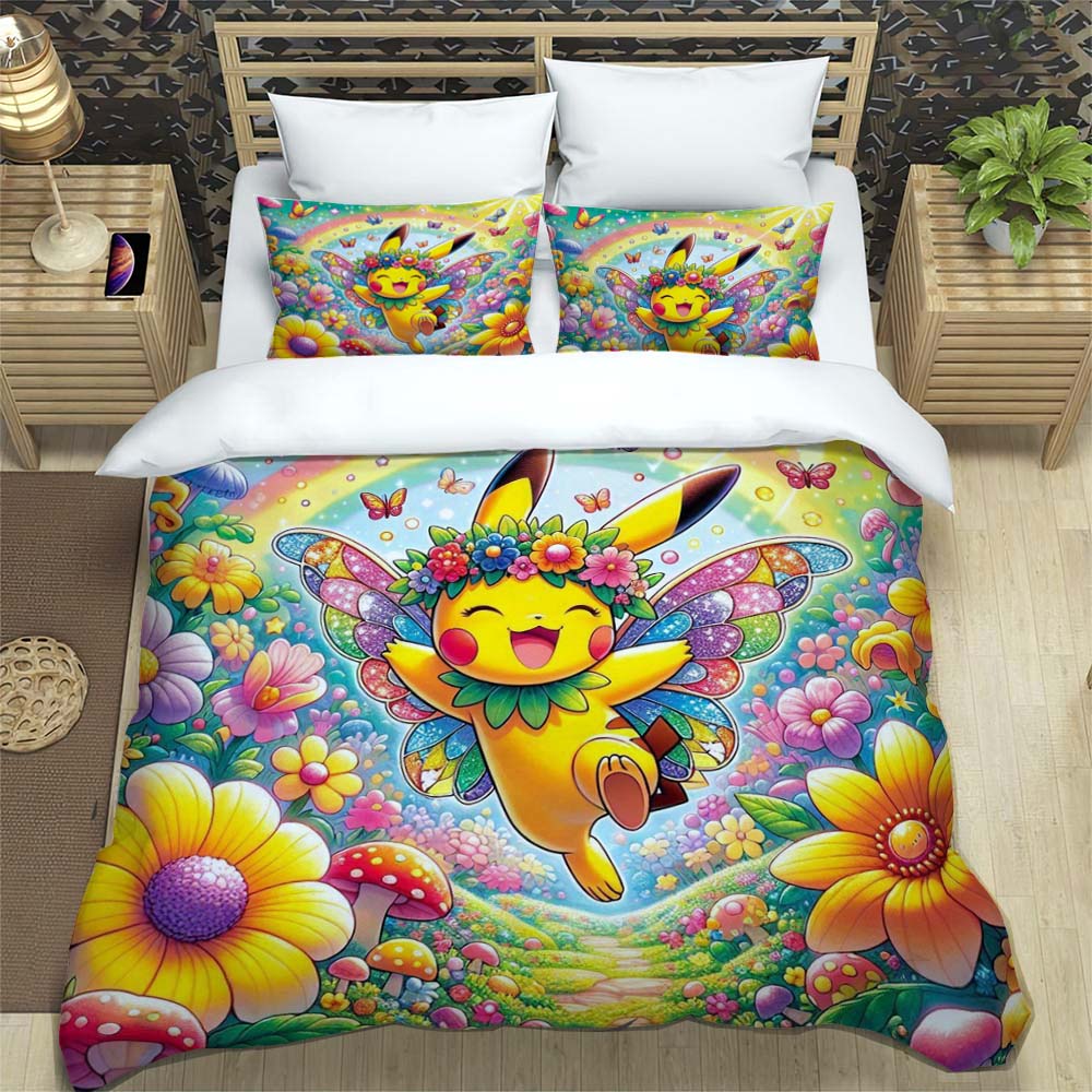 2026 New Arrival: 3-Piece Pokémon Pikachu Print Bedding Set (Includes Personalized Name Service) — Single/Double Pillowcases
