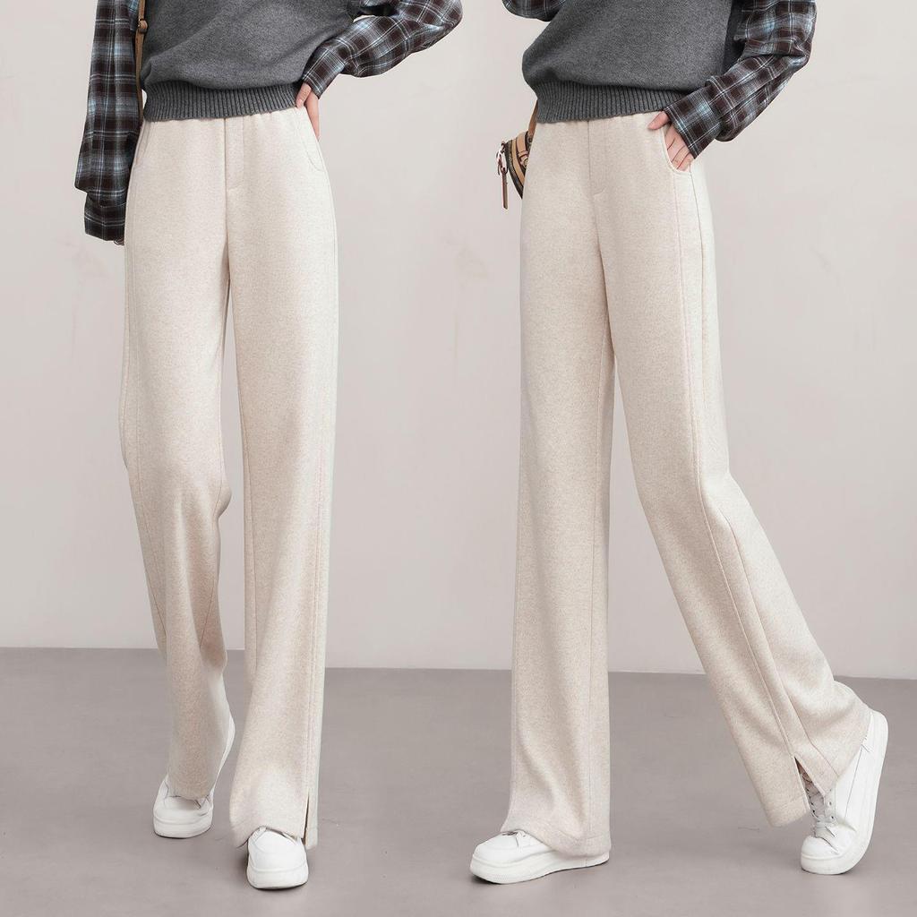 Women's High-Waisted Wool Wide-Leg Pants - Cozy Autumn/Winter Slimming Casual Trousers