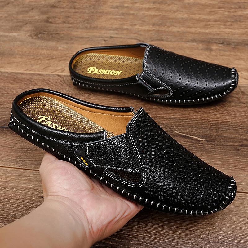 Half Slippers Leather Lazy Casual Sandals Summer Soft Sole Breathable Without Heel Bag Head Drag