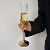 French Elegant Waisted Champagne Flutes - Stemmed Crystal Glass Wine Cups, Gold-Plated Rim Bubble Design for Wedding/Party Gift