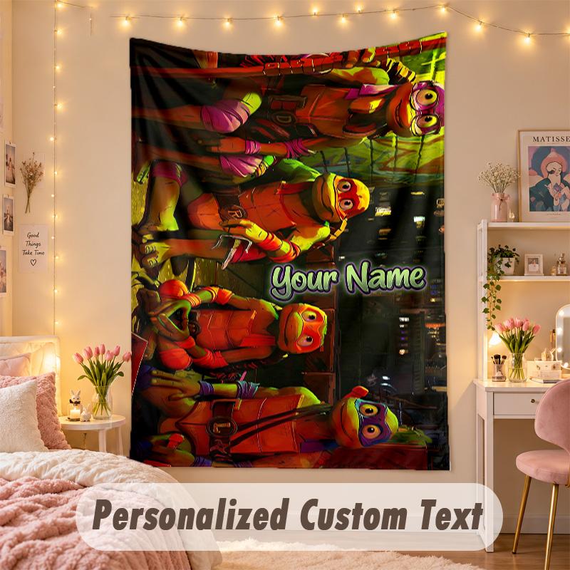 Custom Personalized Tapestry,Teenage Mutant Ninja Turtles Print Custom Name Text Wall Art Hanging for Bedroom