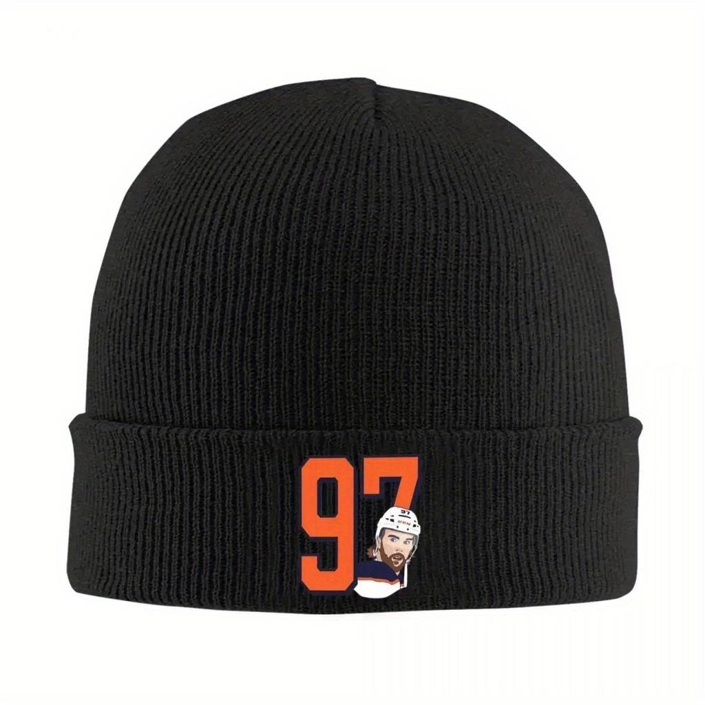 Connor McDavid 97 For Edmonton Oilers Fans Warm Knitted Cap Fashion Bonnet Hat Autumn Winter Outdoor Beanies Hats for Men Women