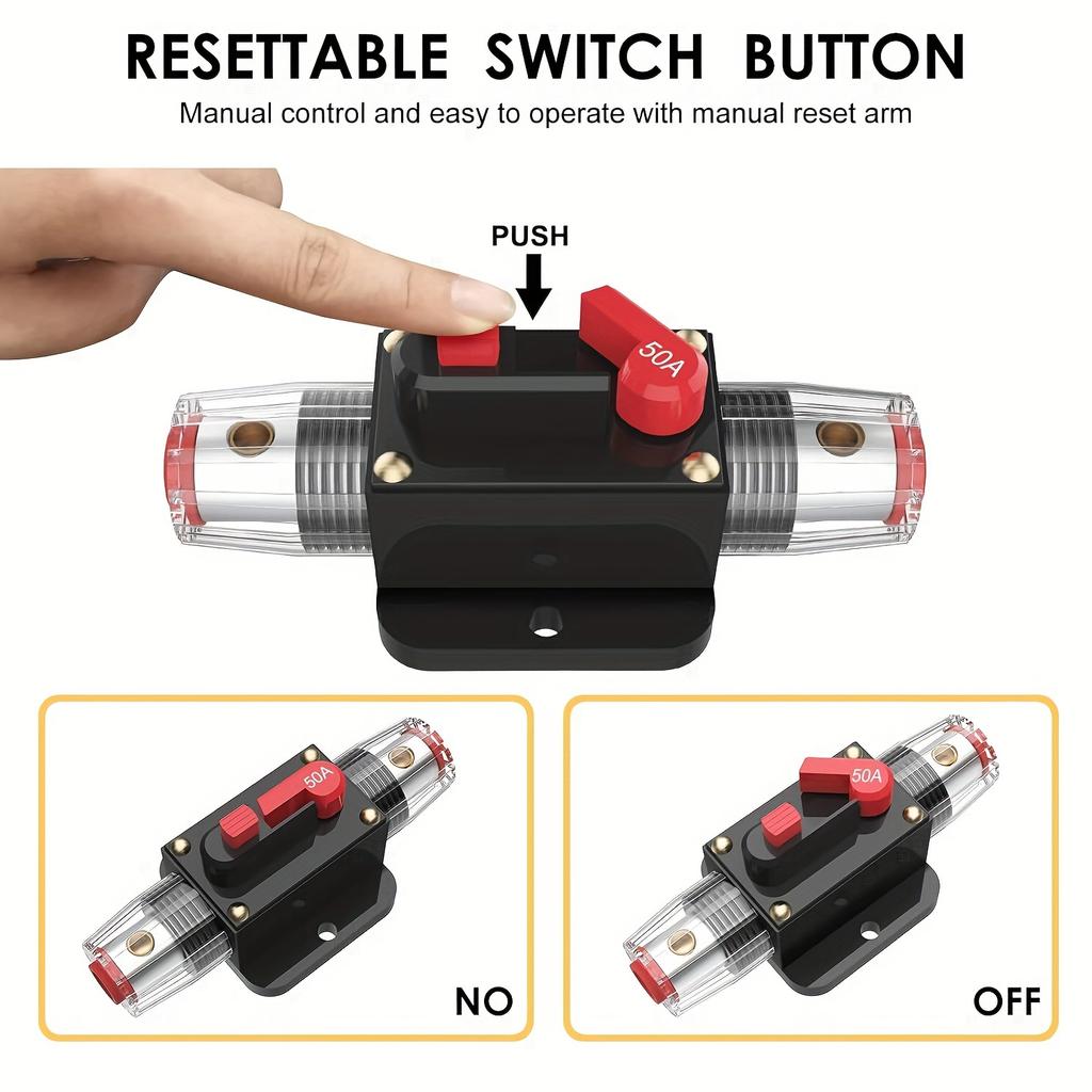 20A-150A Inline Circuit Breaker Resettable 12-24V DC Reset Fuse Holder 3-15 AWG Overload Protection With Wrench for Car Circuit Breaker 6