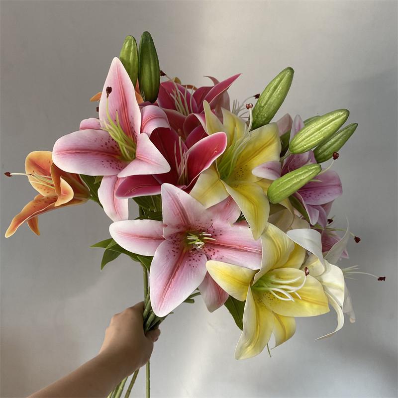 2 Heads Big Lily Artificial Flower Branch Simulation Decorative Bouquet Fake Lily Branch DIY Handmade Bouquet Wedding Decoration