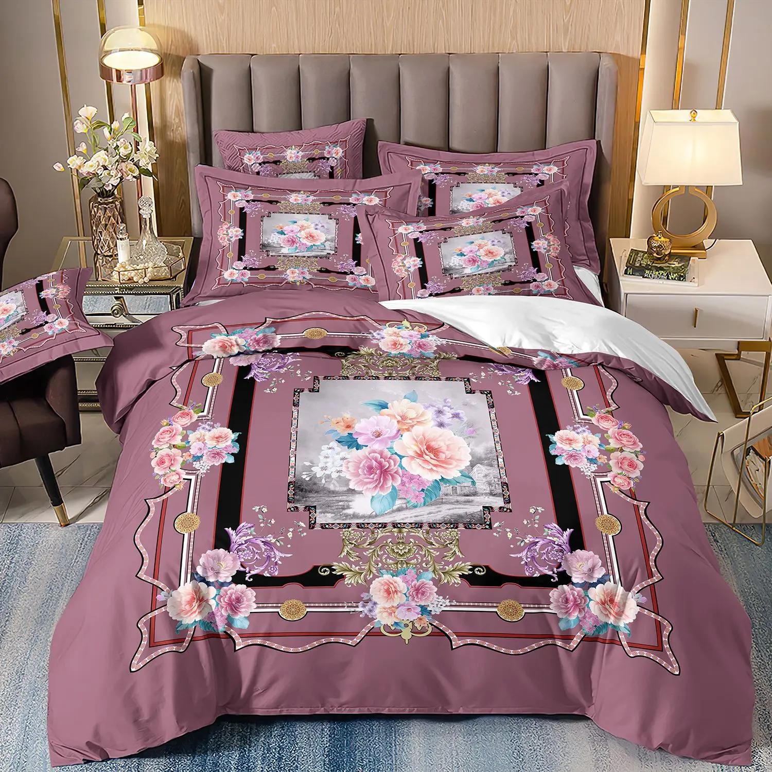 

Роскошный постельный комплект с 3D-принтом из мягкого полиэстера, комплект пододеяльника, комплект одеяла, постельное белье с наволочками для семейного подарка EU Double 200x200cm