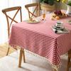 Small Grid Rectangular Dining Table Cloth, Red Small Grid Fringe Tablecloth, Dining Table Cloth