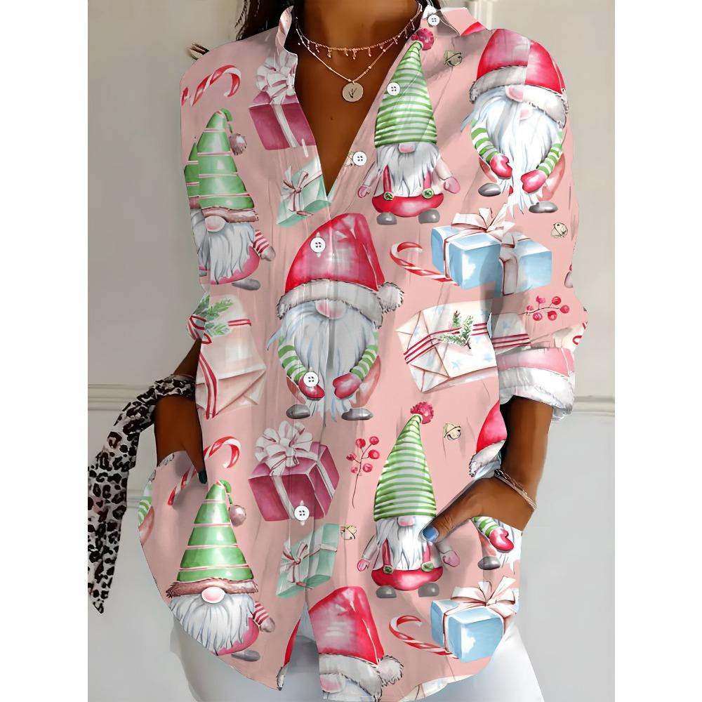 Women's Christmas Elf Snowman Cute Print Shirt Casual Shirt Holiday Party Snowflake Tree Party Print Fashion Trend Wear Shirt
