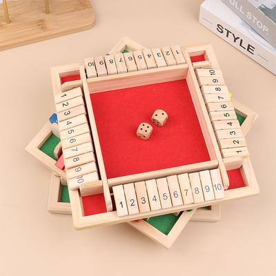 Čtyřstranná hra Shut The Box s 10 čísly, sada kostek, pro 4 hráče, párty hra s čísly, deskové hry pro dospělé a rodiny