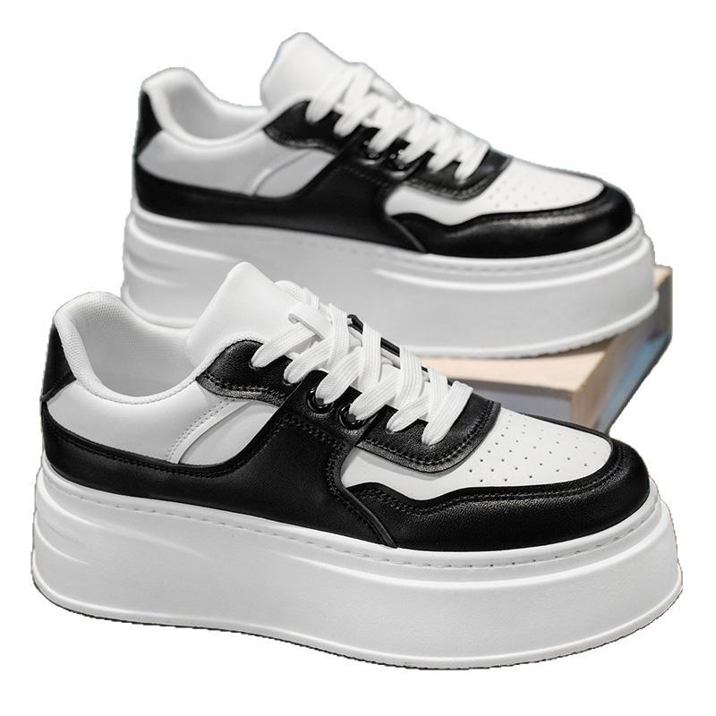 Herren Herbst Atmungsaktive Koreanischer Stil Dicksohlige Freizeit-Sneaker mit Unsichtbarem Höhenerhöhendem Weißem Design