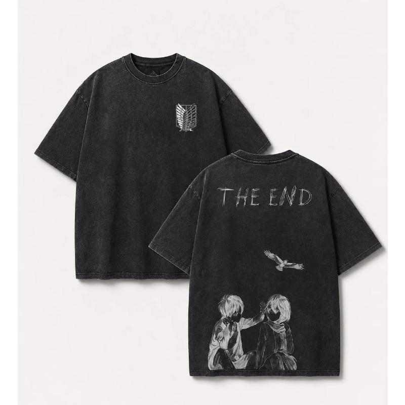 Oversized Graphic T-Shirt with Cargo Pants Set, Vintage Washed Streetwear Outfit, Unisex Loose Fit Clothing, Eco-friendly anime
