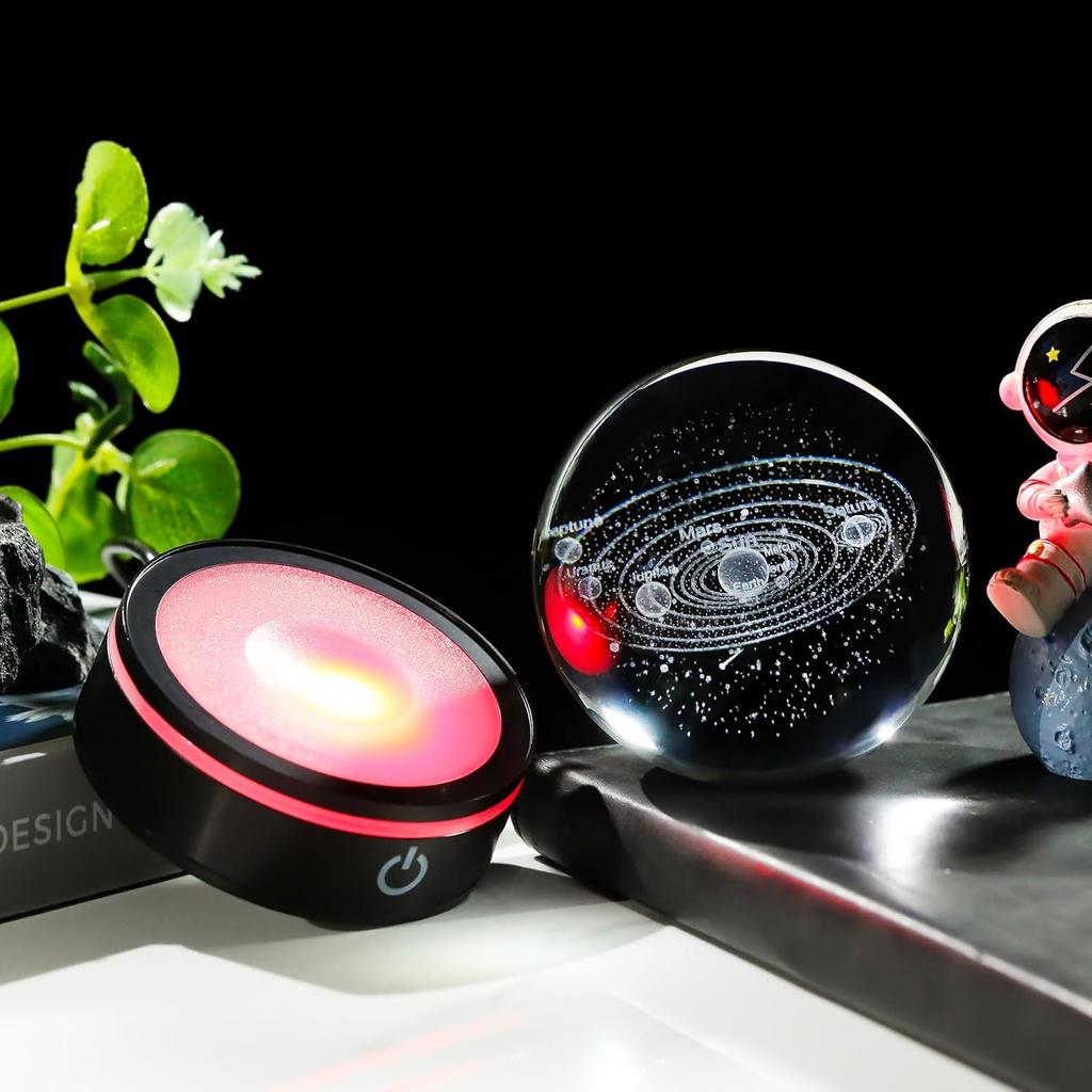 3D Solar System Crystal Ball Night Light with LED Colorful Lighting Touch Base Galaxy Planets Glass Ball Lamp Astronomy