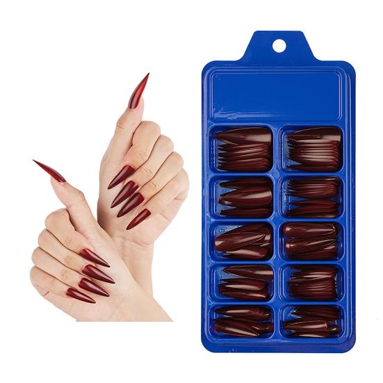 100 szt./zestaw Pełnoklejące Szpiczaste Sztuczne Paznokcie Jednolity Kolor Naklejki Manicure Akcesoria