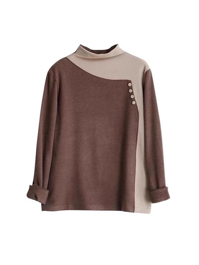 Women's Slim Thermal Patchwork Fleece T-Shirt for Autumn/Winter