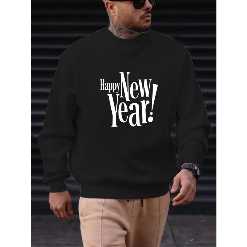 Men's Casual Round-Neck Sweatshirt With Happy New Year Design.