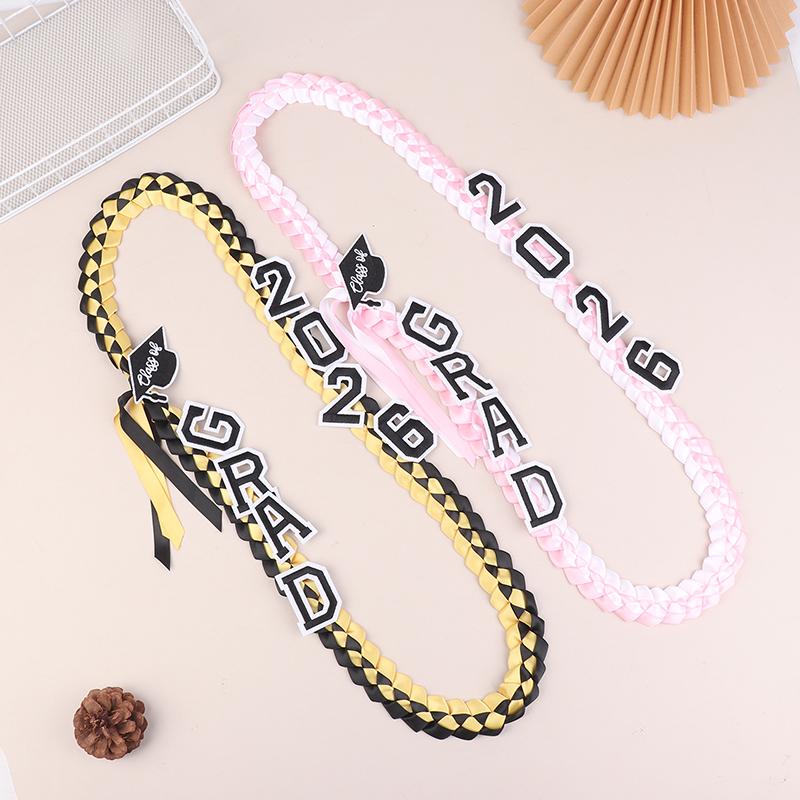 Graduation Leis Class Of 2026 Grad Handmade Ribbon Lei Ribbon Necklace With Grad Letters